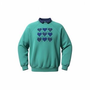 Vintage Hanes Cottagecore Heart Sweatshirt Green Blue 90s Made in USA XL